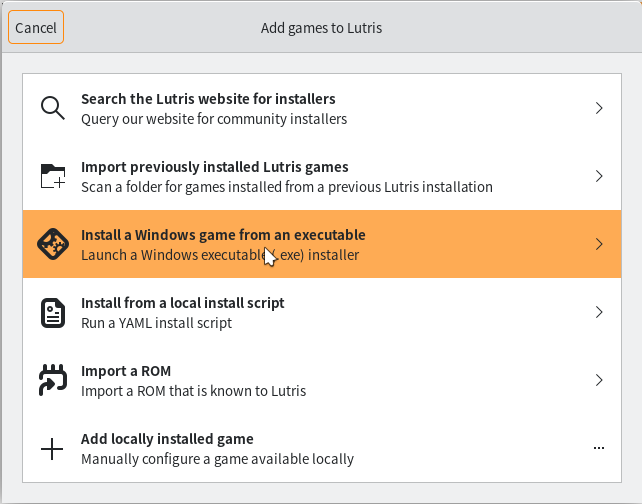 Lutris menu