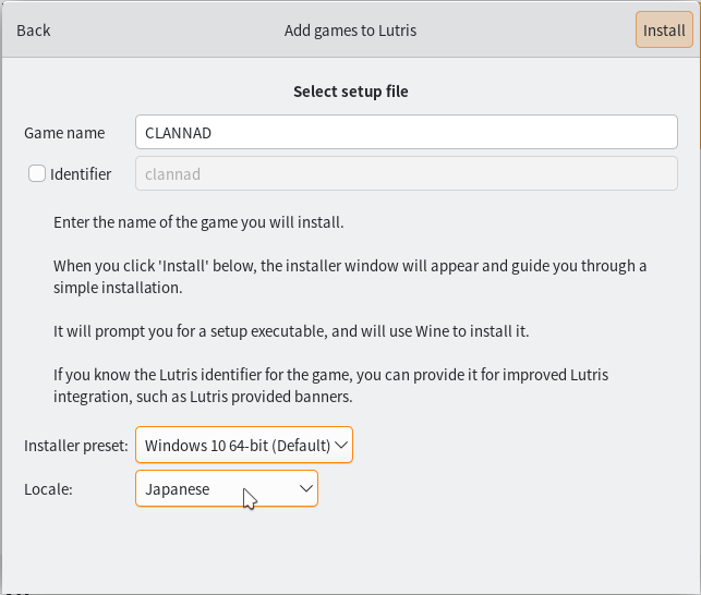 Lutris - set locale